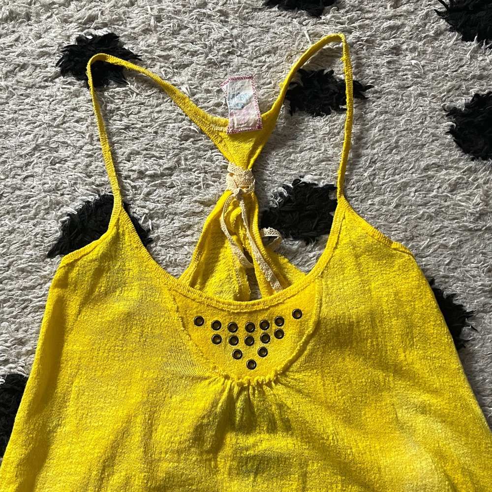 Free People size xs Yellow Tank Top with Stud Detail and open flow back - Picture 4 of 13